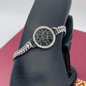 Vintage Silver Plated Tree of Life Crystal Accent Bracelet
